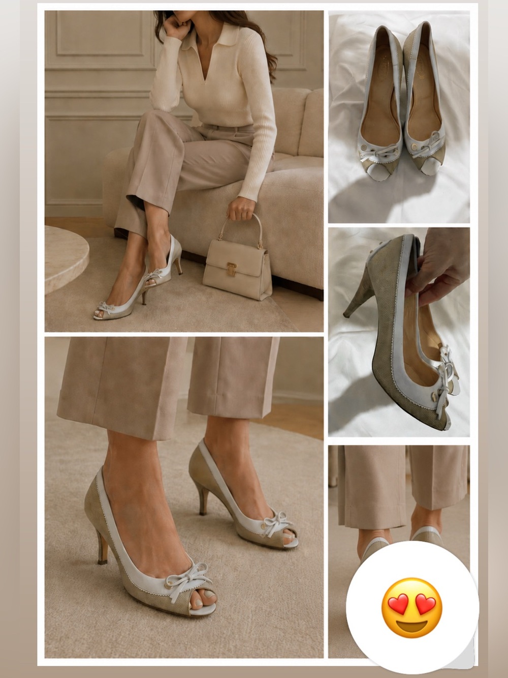 Tod’s size 38.5, White and Beige Peep-Toe heels